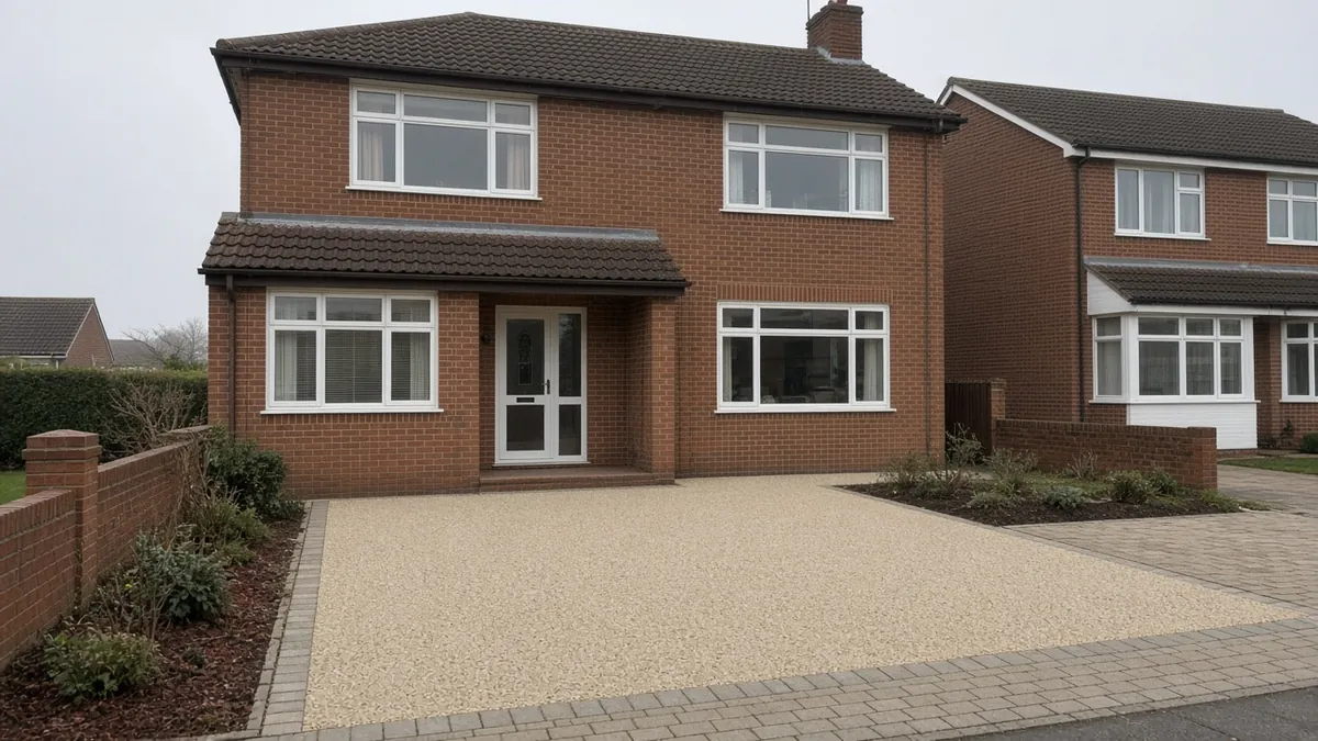 Example image: Bishopsgarth house with a buff resin bound drive and block border replacing old concrete