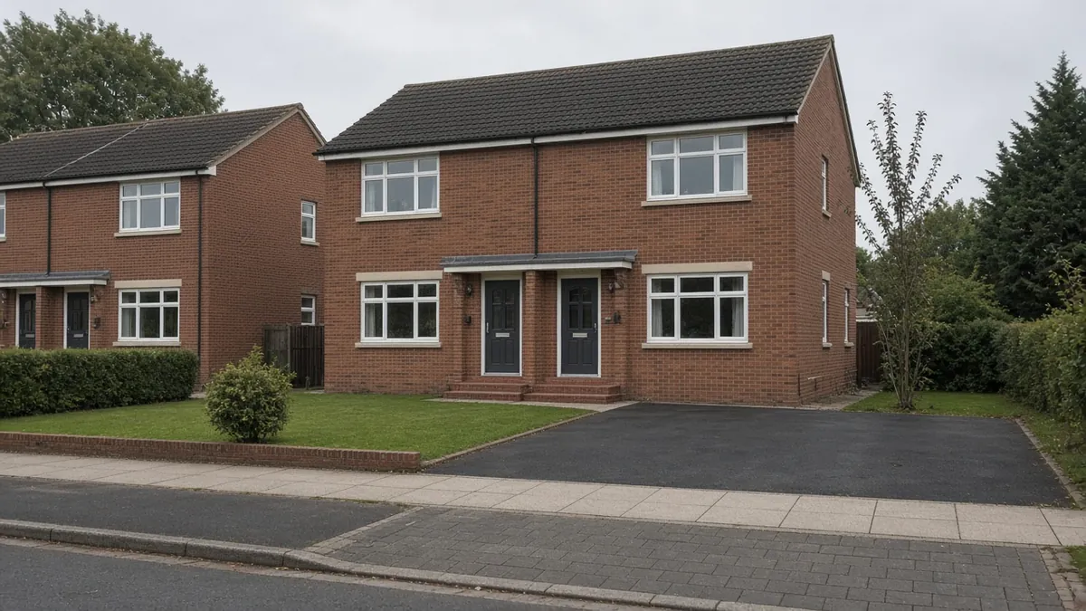 Example image: Thornaby semi with a tarmac drive and block-paved apron at the crossing