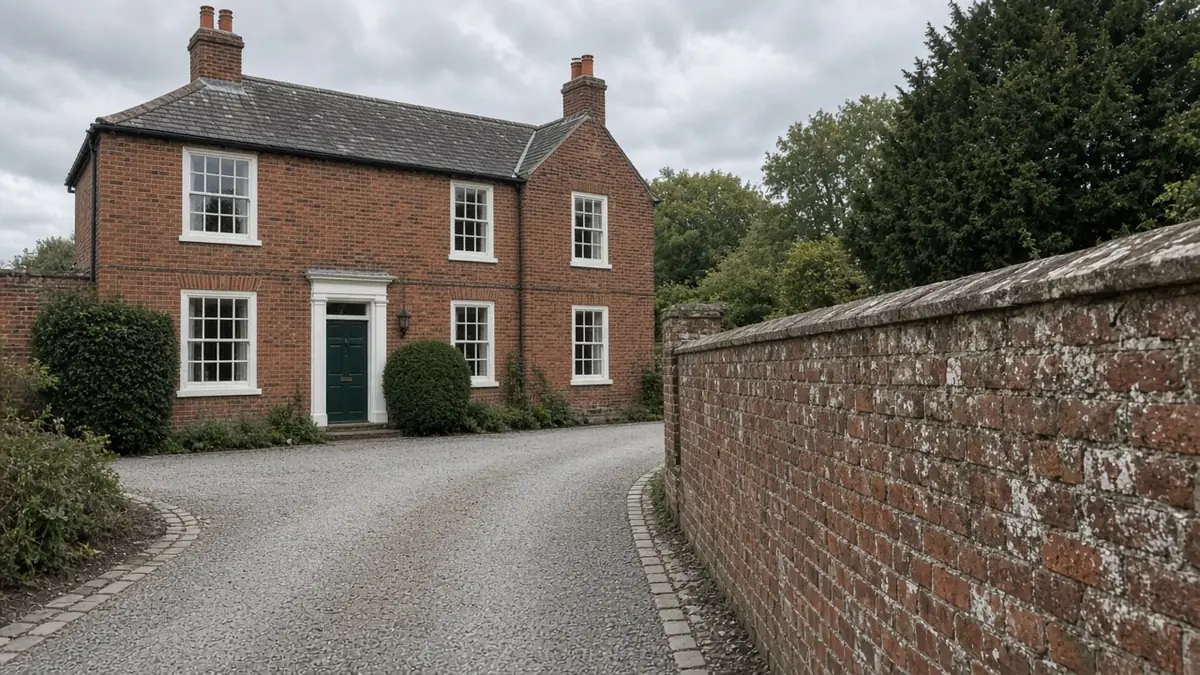 Example image: Yarm house with a granite sett and gravel drive beside an old brick wall
